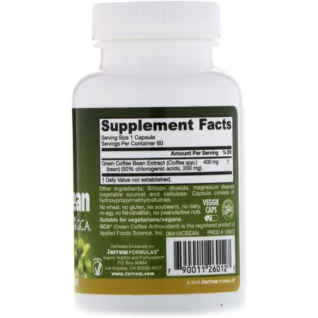 Jarrow Formulas, Green Coffee Bean Extract, 400 mg, 60 Veggie Caps:المعالجة المثلية, الأعشاب