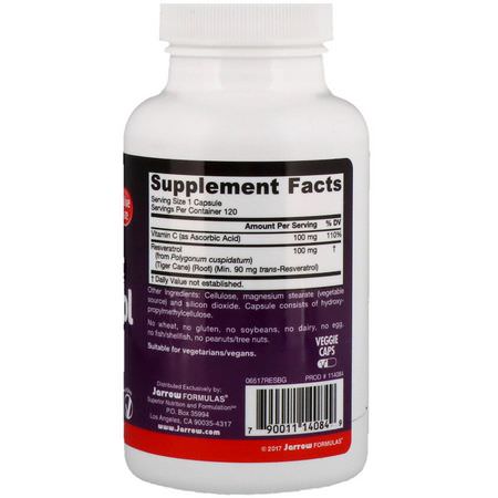 Jarrow Formulas, Resveratrol, 100 mg, 120 Veggie Caps:ريسفيراتر,ل, مضادات الأكسدة