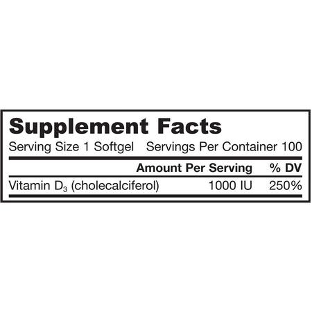 Jarrow Formulas, Vitamin D3, Cholecalciferol, 1,000 IU, 100 Softgels:D3 Cholecalciferol, فيتامين د