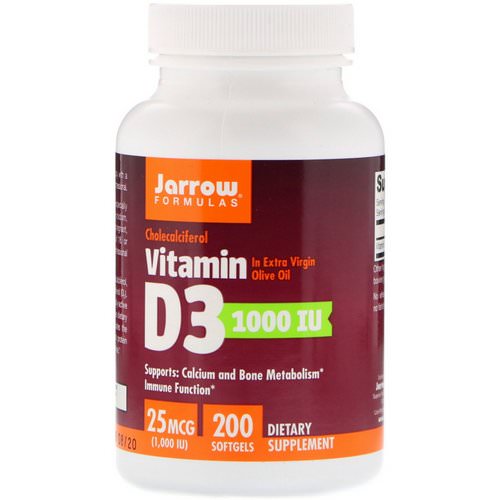 Jarrow Formulas, Vitamin D3, Cholecalciferol, 1,000 IU, 200 Softgels فوائد