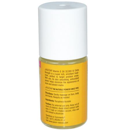 Jason Natural, Extra Strength, Vitamin E Skin Oil, 32,000 I.U, 1 fl oz (30 ml):زي,ت فيتامين E, زي,ت التدليك