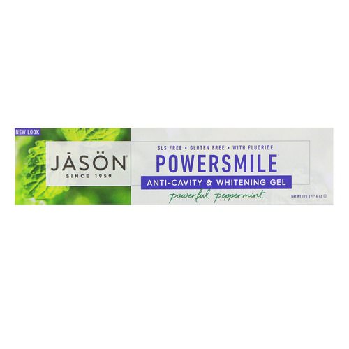Jason Natural, PowerSmile, Anti-Cavity & Whitening Gel, Powerful Peppermint, 6 oz (170 g) فوائد