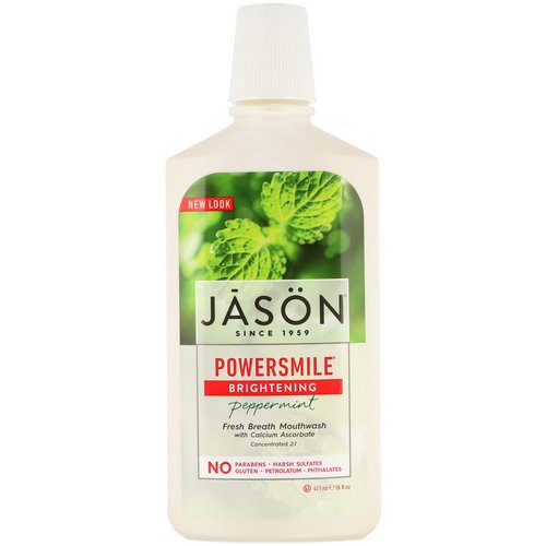 Jason Natural, Powersmile, Brightening Mouthwash, Peppermint, 16 fl oz (473 ml) فوائد