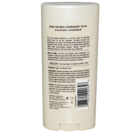 Jason Natural, Pure Natural Deodorant Stick, Calming Lavender, 2.5 oz (71 g):مزيل العرق, الحمام