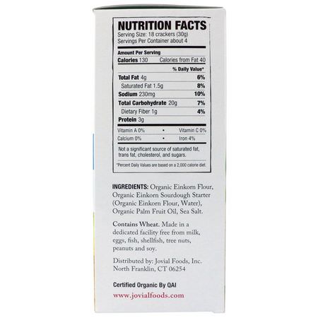 Jovial, Organic Sourdough Einkorn Crackers, Sea Salt, 4.5 oz (128 g):المفرقعات, ال,جبات الخفيفة