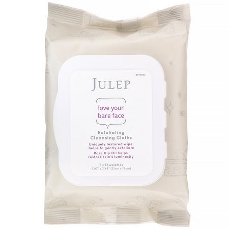 Julep, Love Your Bare Face, Exfoliating Cleansing Cloths, 30 Towelettes:مناديل, مزيل المكياج