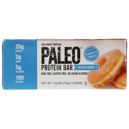 Julian Bakery, Paleo Protein Bar, Glazed Donut, 12 Bars, 2.12 oz (60 g) Each:الحانات الغذائية