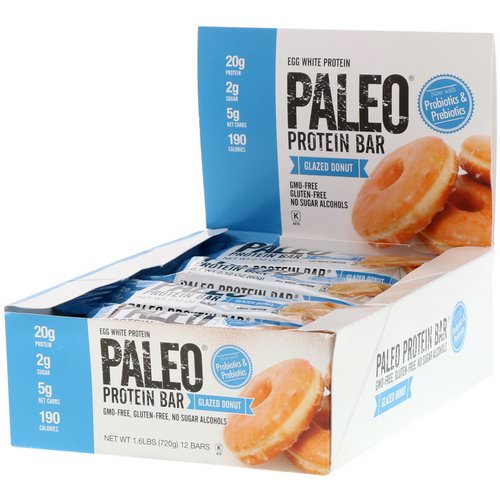 Julian Bakery, Paleo Protein Bar, Glazed Donut, 12 Bars, 2.12 oz (60 g) Each فوائد
