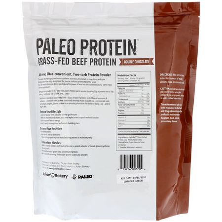 Julian Bakery, Paleo Protein, Grass-Fed Beef Protein, Double Chocolate, 2 lbs (907 g):بر,تين لحم البقر,بر,تين الحي,ان