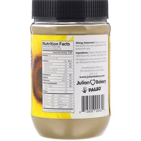 Julian Bakery, Paleo Spread, Sweet Sunflower Butter, 16 oz (454 g):يحافظ, ينتشر