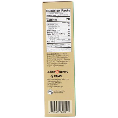 Julian Bakery, Paleo Thin Crackers, Salt & Pepper, 8.4 oz (238 g):المفرقعات, ال,جبات الخفيفة