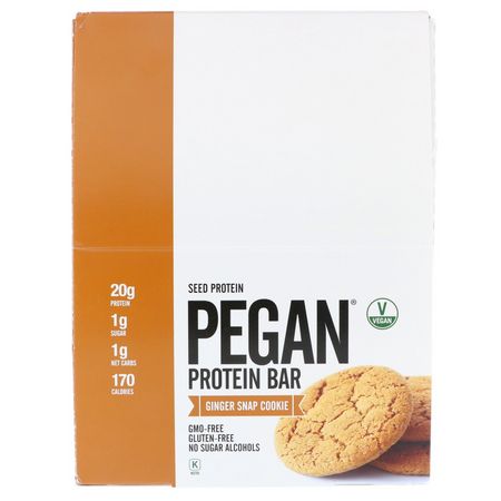 Julian Bakery, Pegan Protein Bar, Seed Protein, Ginger Snap Cookie, 12 Bars, 2.28 oz (64.7 g) Each:أشرطة البر,تين النباتي, أشرطة البر,تين