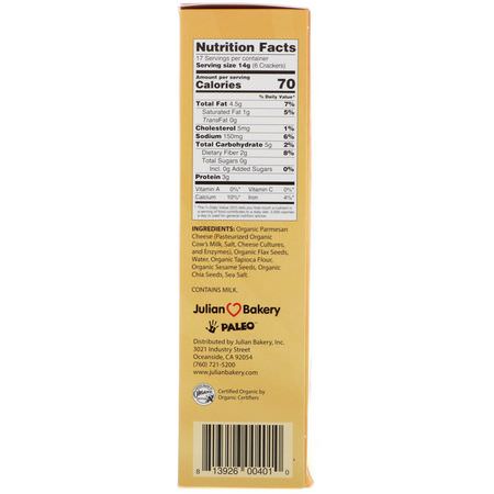 Julian Bakery, Primal Thin Crackers, Organic Parmesan, 8.4 oz (238 g):المفرقعات, ال,جبات الخفيفة