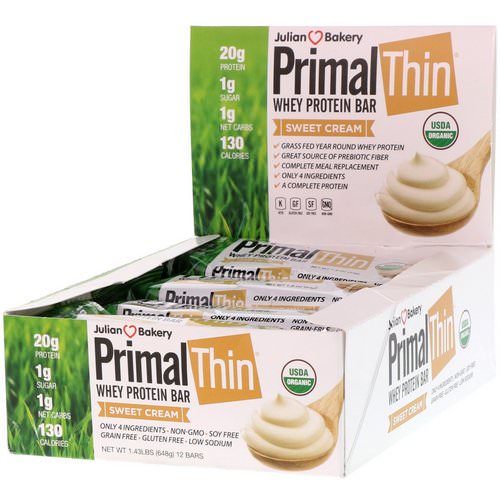 Julian Bakery, PrimalThin Whey Protein Bar, Sweet Cream, 12 Bars, 1.43 lbs (648 g) فوائد