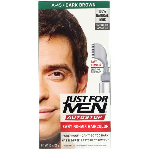 Just for Men, Autostop Men's Hair Color, Dark Brown A-45, 1.2 oz (35 g) فوائد