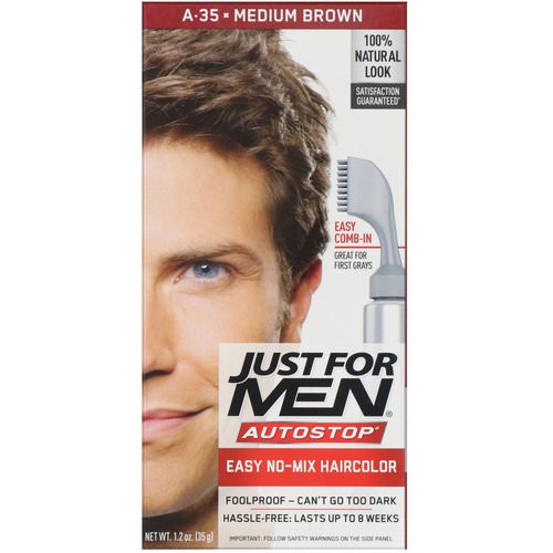 Just for Men, Autostop Men's Hair Color, Medium Brown A-35, 1.2 oz (35 g) فوائد