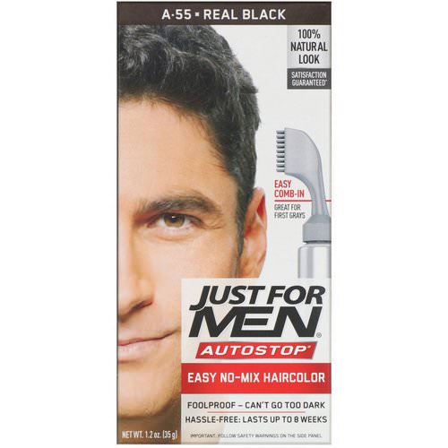 Just for Men, Autostop Men's Hair Color, Real Black A-55, 1.2 oz (35 g) فوائد