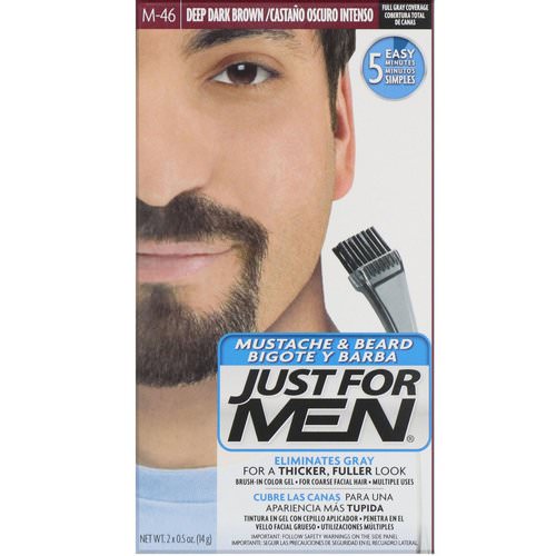 Just for Men, Mustache & Beard, Brush-In Color Gel, Deep Dark Brown M-46, 2 x 0.5 oz (14 g) فوائد