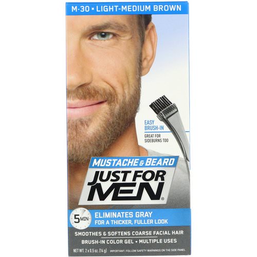 Just for Men, Mustache & Beard, Brush-In Color Gel, Light-Medium Brown M-30, 2 x 0.5 oz (14 g) فوائد