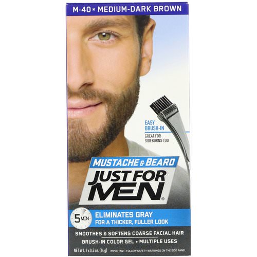 Just for Men, Mustache & Beard, Brush-In Color Gel, Medium-Dark Brown M-40, 2 x 0.5 oz (14 g) فوائد