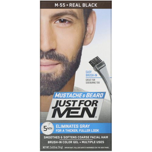 Just for Men, Mustache & Beard, Brush-In Color Gel, Real Black M-55, 2 x 0.5 oz (14 g) فوائد