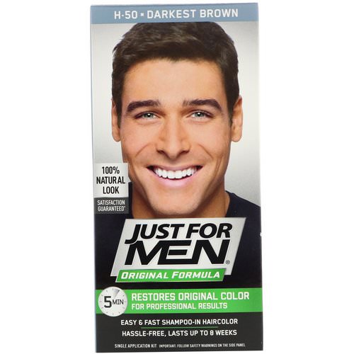 Just for Men, Original Formula Men's Hair Color, Darkest Brown H-50, Single Application Kit فوائد
