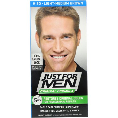 Just for Men, Original Formula Men's Hair Color, Light-Medium Brown H-30, Single Application Kit فوائد