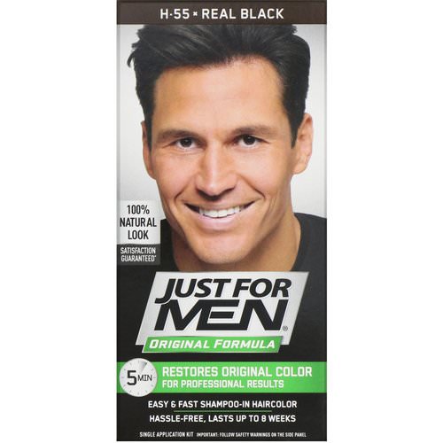 Just for Men, Original Formula Men's Hair Color, Real Black H-55, Single Application Kit فوائد