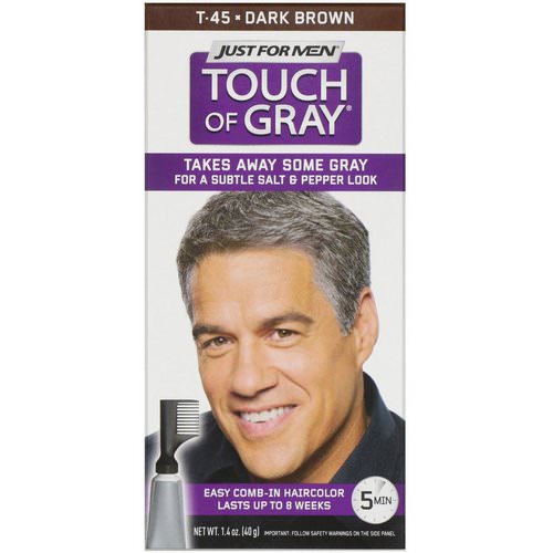 Just for Men, Touch of Gray, Comb-In Hair Color, Dark Brown T-45, 1.4 oz (40 g) فوائد