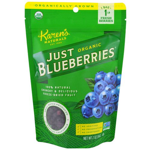 Karen's Naturals, Organic Just Blueberries, Freeze-Dried Fruit, 2 oz (56 g) فوائد