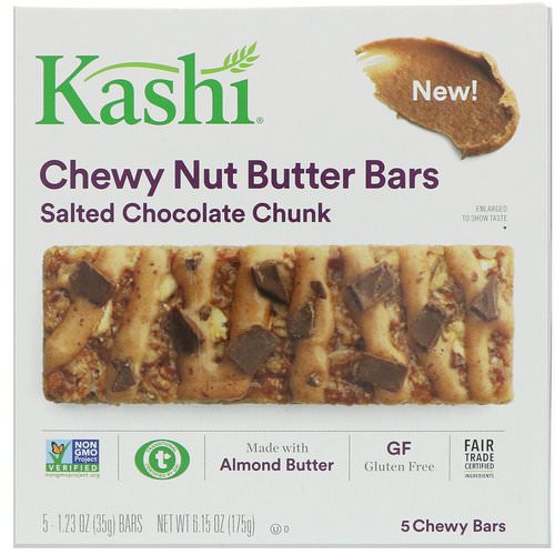 Kashi, Chewy Nut Butter Bars, Salted Chocolate Chunk, 5 Bars, 1.23 oz (35 g) Each فوائد