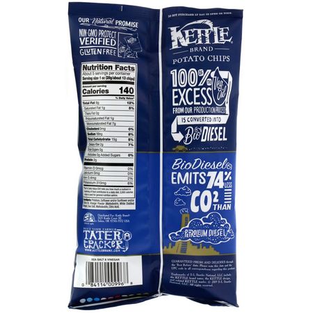 Kettle Foods, Potato Chips, Sea Salt & Vinegar, 5 oz (142 g):رقائق,جبات خفيفة