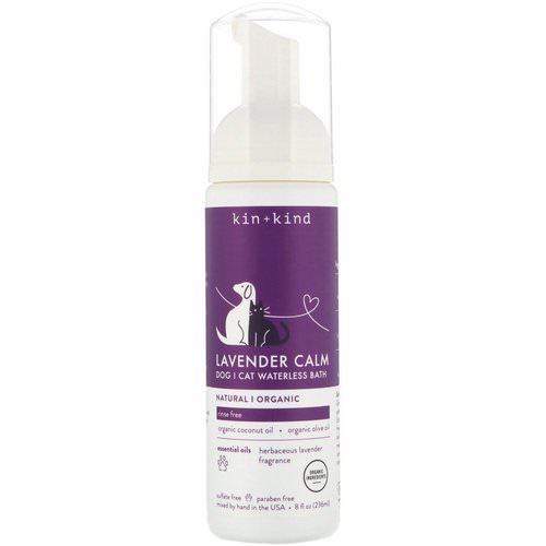 Kin+Kind, Lavender Calm, Dog and Cat Waterless Bath, Herbaceous Lavender, 8 fl oz (236 ml) فوائد