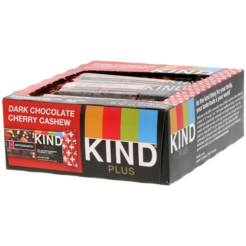 KIND Bars, Kind Plus, Dark Chocolate Cherry Cashew + Antioxidants, 12 Bars, 1.4 oz (40 g) Each فوائد