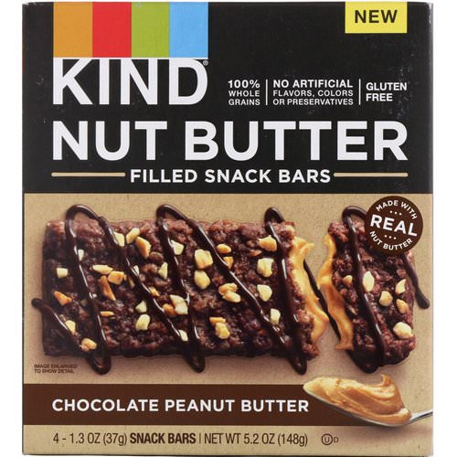 KIND Bars, Nut Butter Filled Snack Bars, Chocolate Peanut Butter, 4 Bars, 1.3 oz (37 g) Each فوائد