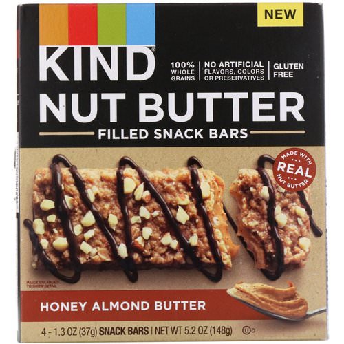 KIND Bars, Nut Butter Filled Snack Bars, Honey Almond Butter, 4 Bars, 1.3 oz (37 g) Each فوائد