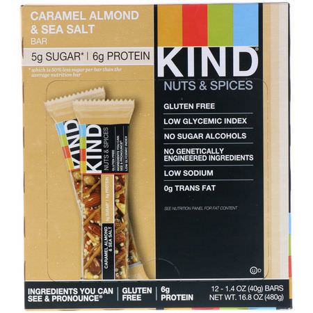 KIND Bars, Nuts & Spices, Caramel Almond & Sea Salt, 12 Bars, 1.4 oz (40 g) Each:قضبان ال,جبات الخفيفة ,الحانات الغذائية