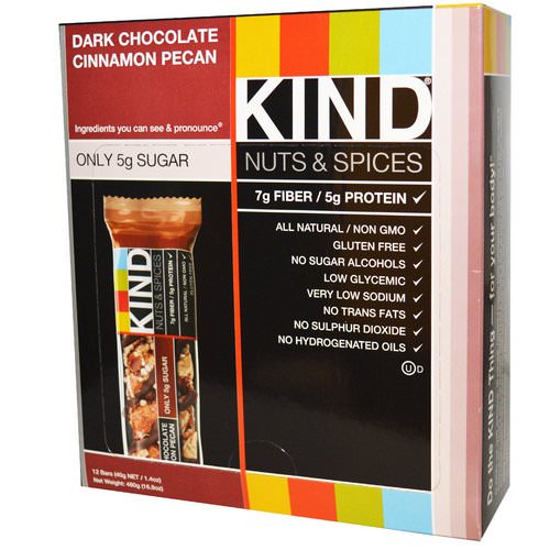 KIND Bars, Nuts & Spices, Dark Chocolate Cinnamon Pecan, 12 Bars, 1.4 oz (40 g) فوائد