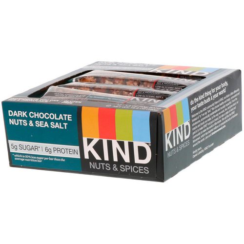 KIND Bars, Nuts & Spices, Dark Chocolate Nuts & Sea Salt, 12 Bars, 1.4 oz (40 g) Each فوائد