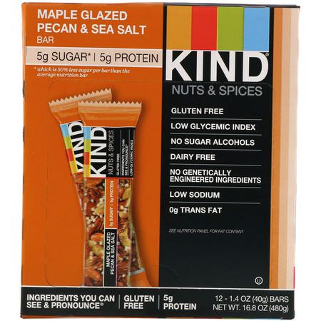 KIND Bars, Nuts & Spices, Maple Glazed Pecan & Sea Salt, 12 Bars 1.4 oz (40 g) Each:قضبان ال,جبات الخفيفة ,الحانات الغذائية