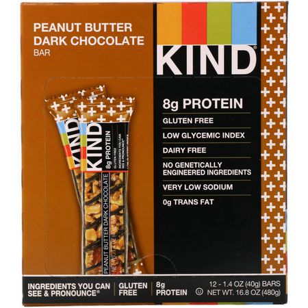 KIND Bars, Kind Plus, Peanut Butter Dark Chocolate Bar, 12 Bars, 1.4 oz (40 g) Each:قضبان ال,جبات الخفيفة ,الحانات الغذائية