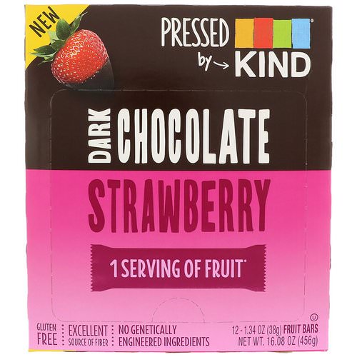 KIND Bars, Pressed by KIND, Dark Chocolate Strawberry, 12 Fruit Bars, 1.34 oz (38 g) Each فوائد