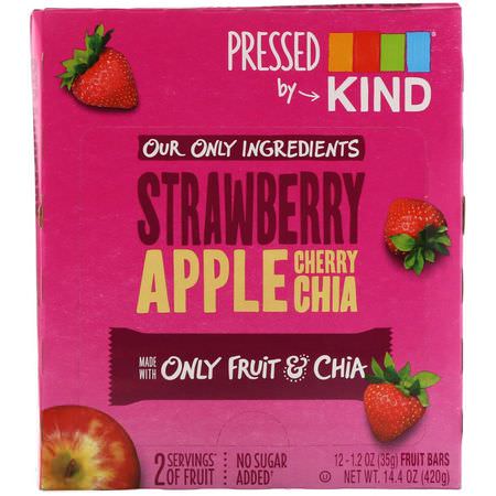 KIND Bars, Pressed by KIND, Strawberry Apple Cherry Chia, 12 Fruit Bars, 1.2 oz (35 g) Each:أشرطة ال,جبات الخفيفة, أشرطة الفاكهة
