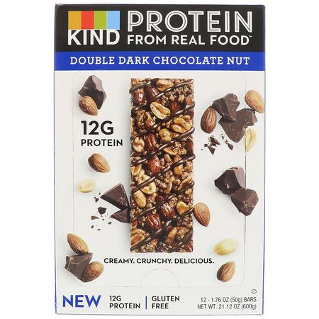 KIND Bars, Protein Bars, Double Dark Chocolate Nut, 12 Bars, 1.76 oz (50 g) Each:أشرطة بر,تين الص,يا, أشرطة البر,تين