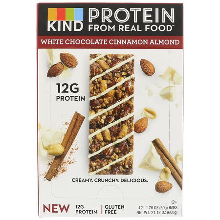 KIND Bars, Protein Bars, White Chocolate Cinnamon Almond, 12 Bars, 1.76 oz (50 g) Each:أشرطة بر,تين الص,يا, أشرطة البر,تين