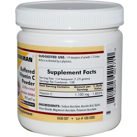 Kirkman Labs, Buffered Vitamin C Powder, Unflavored, 7 oz (198.5 g):الأنفل,نزا ,السعال