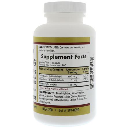 Kirkman Labs, DMG, With Folinic Acid & Methyl B-12, 125 mg, 200 Capsules:فيتامين ب, الفيتامينات