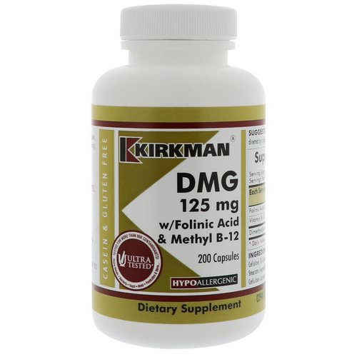 Kirkman Labs, DMG, With Folinic Acid & Methyl B-12, 125 mg, 200 Capsules فوائد