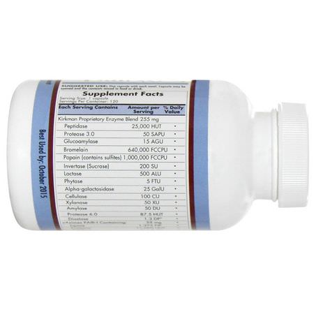 Kirkman Labs, Enzym-Complete/DPP-IV, 120 Capsules:إنزيمات الهضم, الهضم