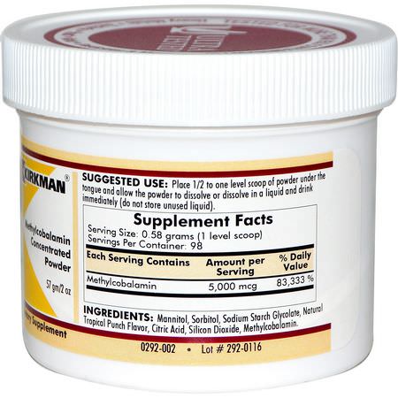 Kirkman Labs, Methylcobalamin Concentrated Powder, 2 oz (57 g):B12, فيتامين B